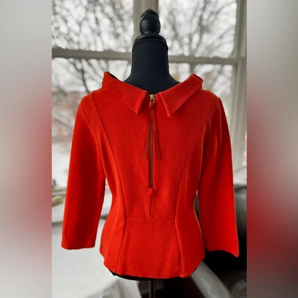 HOBBS LONDON Siren Orange Cordelia Top w/ Reverse Point Zip Collar, size M - Picture 4 of 12